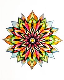 Explore the beauty of a geometric floral mandala brought to life with vibrant colors and a symmetric design. This delicate wa