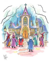 Explore a hand-drawn color sketchnote illustration depicting a magical school brimming with young wizards. This mystic and en