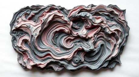 A sculpted and textured fluid abstract wave crafted from layered papier-mâché, showcasing a beautiful pastel gradient texture