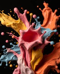 Explore vibrant and complementary colors brought to life in stunning sculptural clay art. Witness dynamic and colorful splash