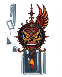 Explore this symbolic traditional tattoo art print featuring intense dramatic lighting and high contrast with vibrant colors.