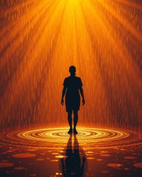 Immerse yourself in a world of radiant beauty with a warm golden glow illuminating a rainy scene. Witness the captivating spe