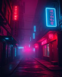 A captivating pixelated glitch art image depicting a cyberpunk street scene.  Rich burgundy and deep blue tones create an eer