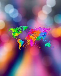 Explore a vibrant abstract concept featuring complementary colors and a blurred bokeh effect. Bright, colorful splashes dynam