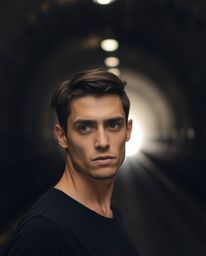 A captivating image depicts a sharply defined figure standing at a tunnel's entrance, their gaze fixed on the light streaming