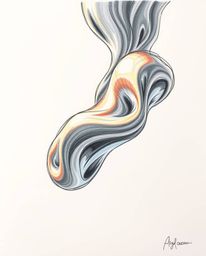 A hand-drawn sketch aesthetic meets smooth 3D fluid shapes with metallic textures, creating a captivating scene.  Dramatic li