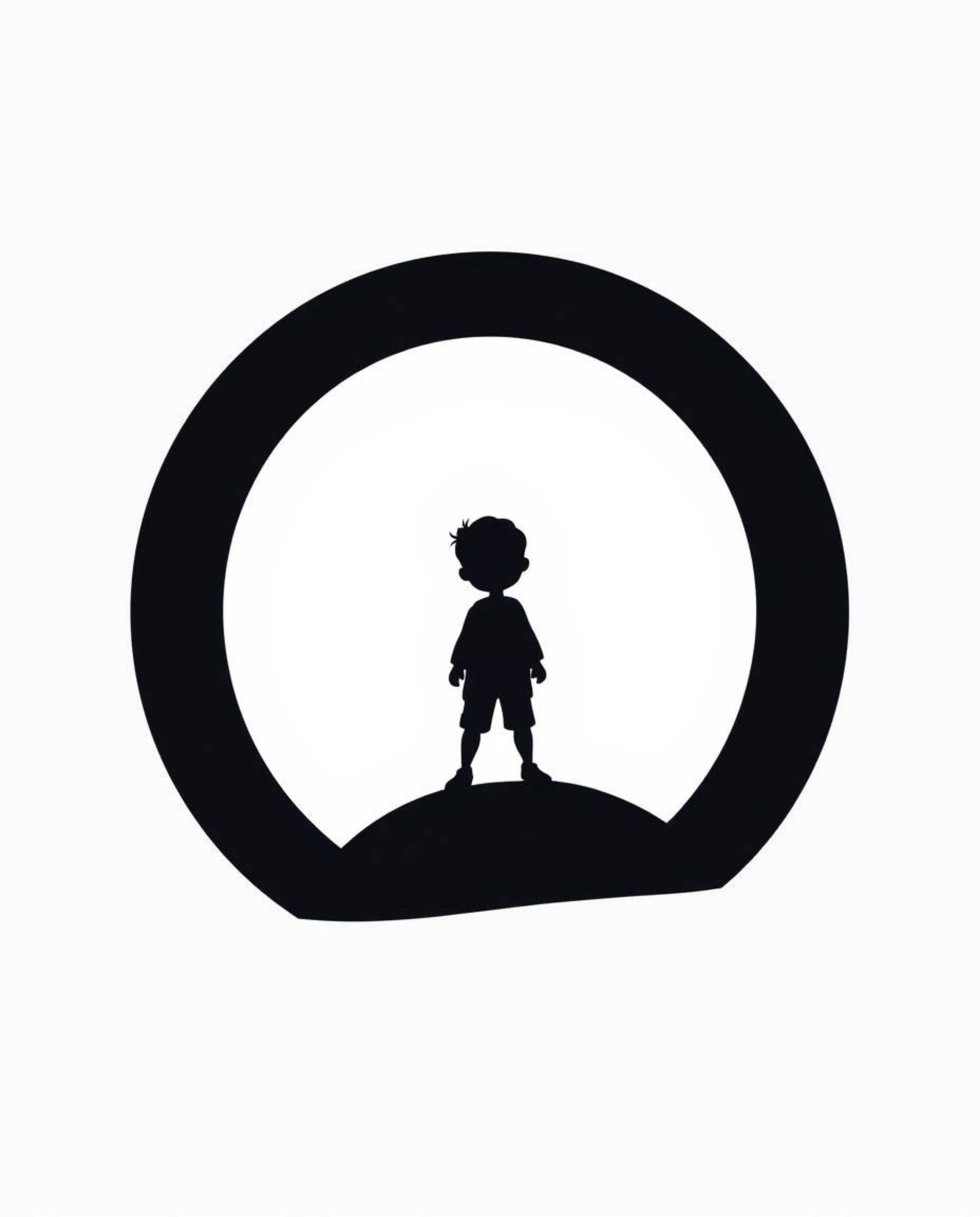 A captivating logo design featuring a charming, geometric silhouette of a person standing at a tunnel's edge, bathed in light