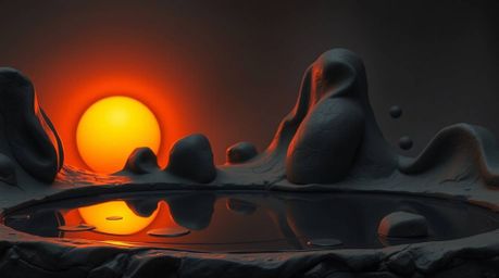 Discover stunning sculptural clay art pieces capturing a moody sunset reflected in a serene pond.  The low-contrast images fe