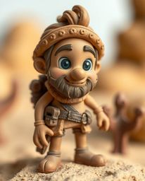 This captivating clay art piece depicts a brave, Disney-style hero embarking on a thrilling desert adventure. The modeled sha