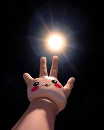 A captivating image depicts a charming, cute hand with adorable features reaching towards a radiant light source emerging fro