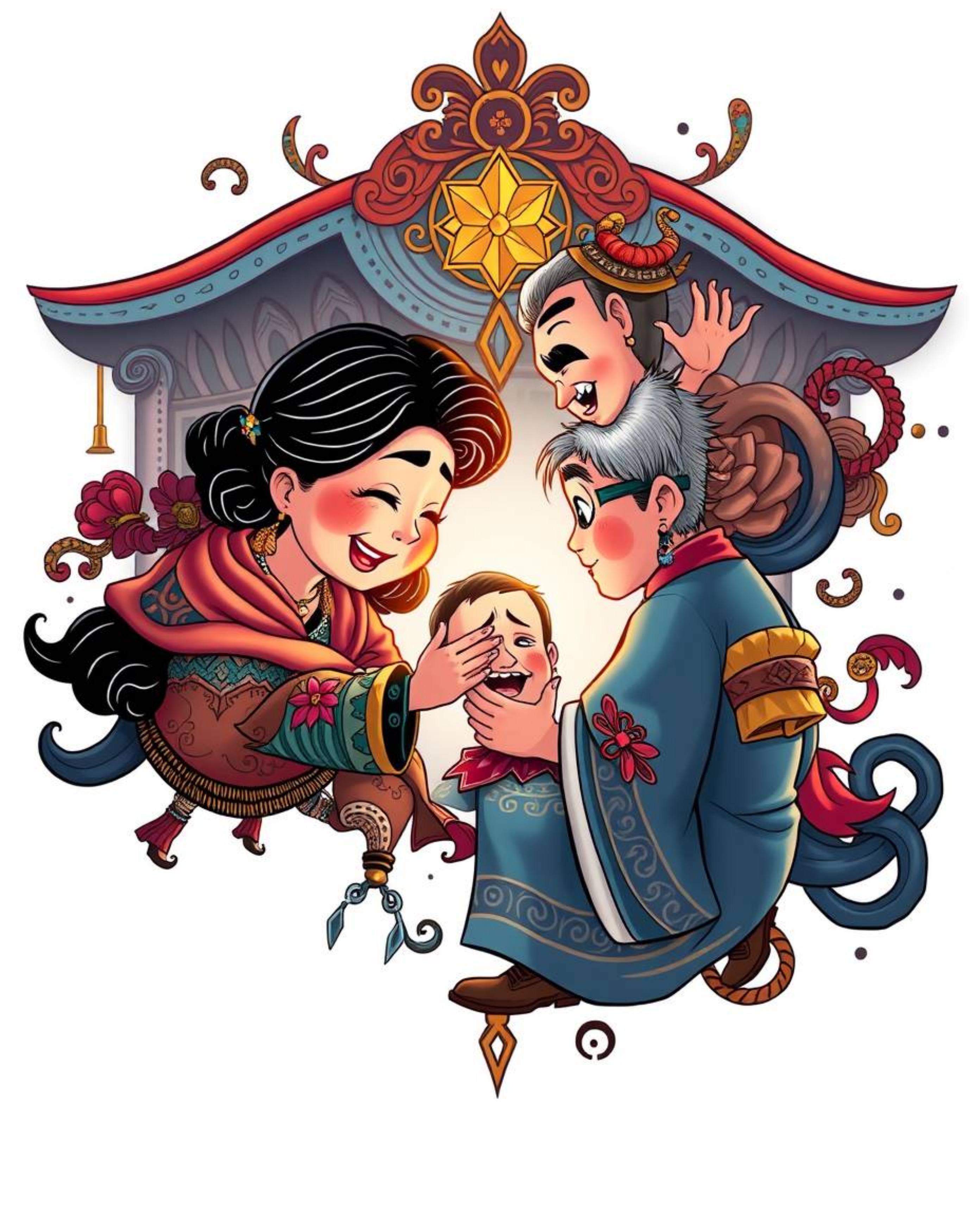 Experience a grand and epic scene of a heartfelt family reunion brought to life in the beloved Pixar style. This image featur