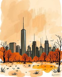 A captivating hand-drawn sketch depicting a glitchy digital landscape.  Distorted skyscrapers rise amidst static noise, bathe