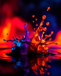 Explore captivating macro photography featuring ink in water, creating vibrant and colorful splash shapes against a vivid bac