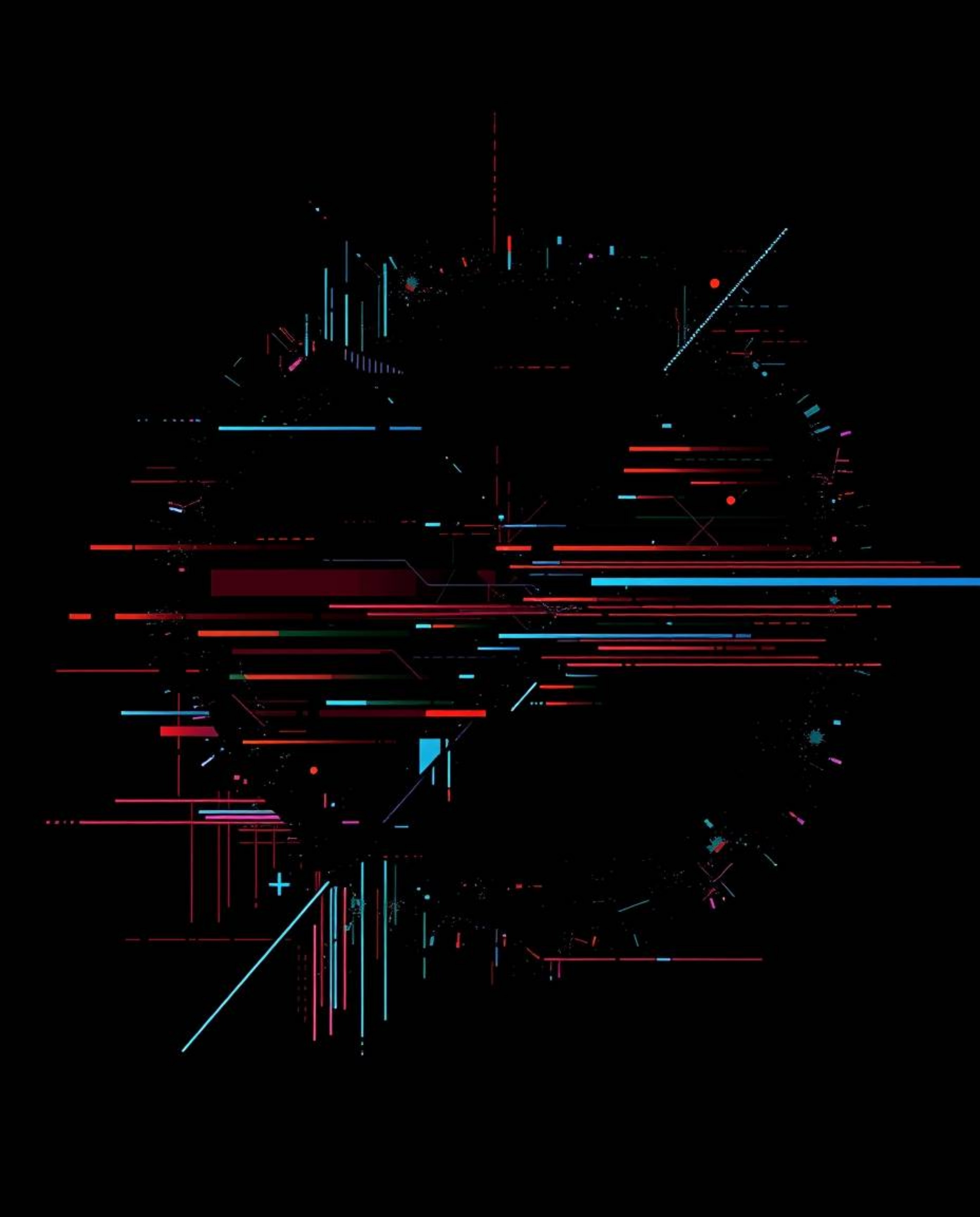 Explore a captivating high-resolution stock photo featuring intense jet black abstract shapes, artfully disrupted with glitch