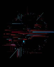 Explore a captivating high-resolution stock photo featuring intense jet black abstract shapes, artfully disrupted with glitch