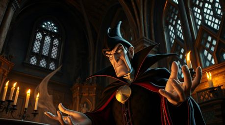 This captivating architectural color photograph captures a classic Disney villain in a moment of powerful enchantment within 