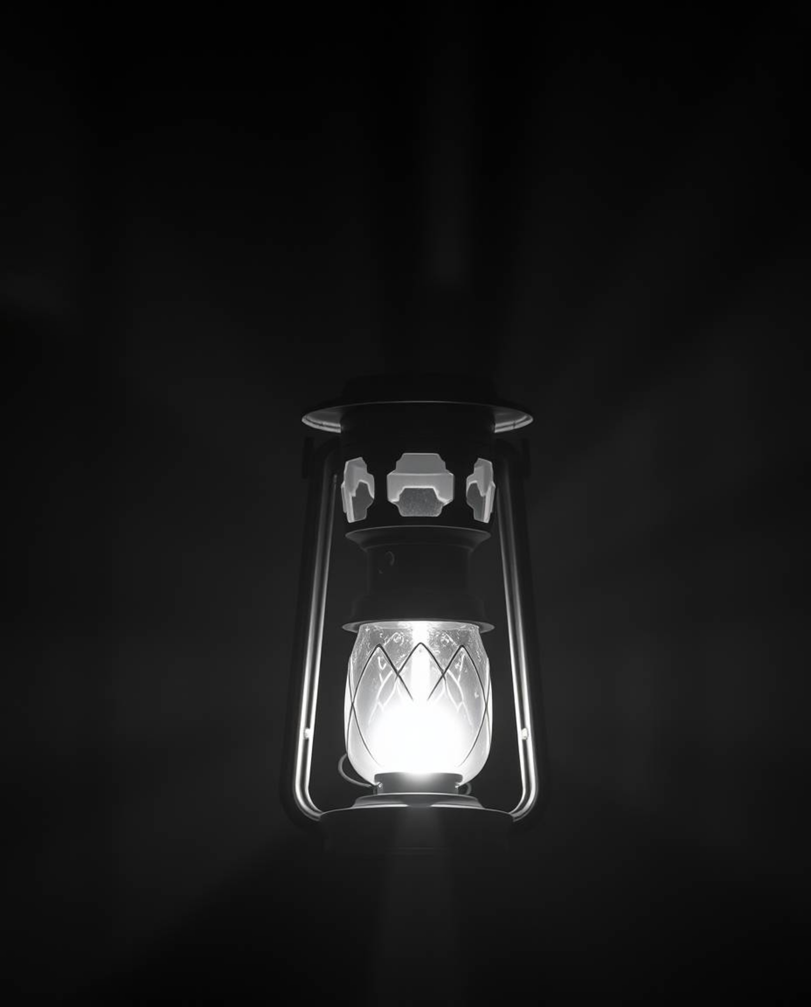 A captivating image of a glowing lantern in a dark forest, showcasing classic black and white volumetric lighting. The timele
