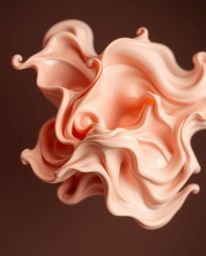 Explore unusual fine art photography showcasing dynamic abstract 3D liquid forms in motion, captured with warm soft colors, s