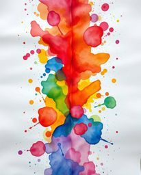 An overhead shot reveals a captivating abstract watercolor painting.  Distinct sections showcase vibrant color splashes blend