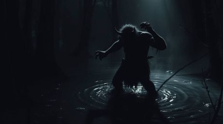 A captivating image depicts a moody ogre performing a vibrant dance within a swampy environment.  Rendered in a dramatic chia