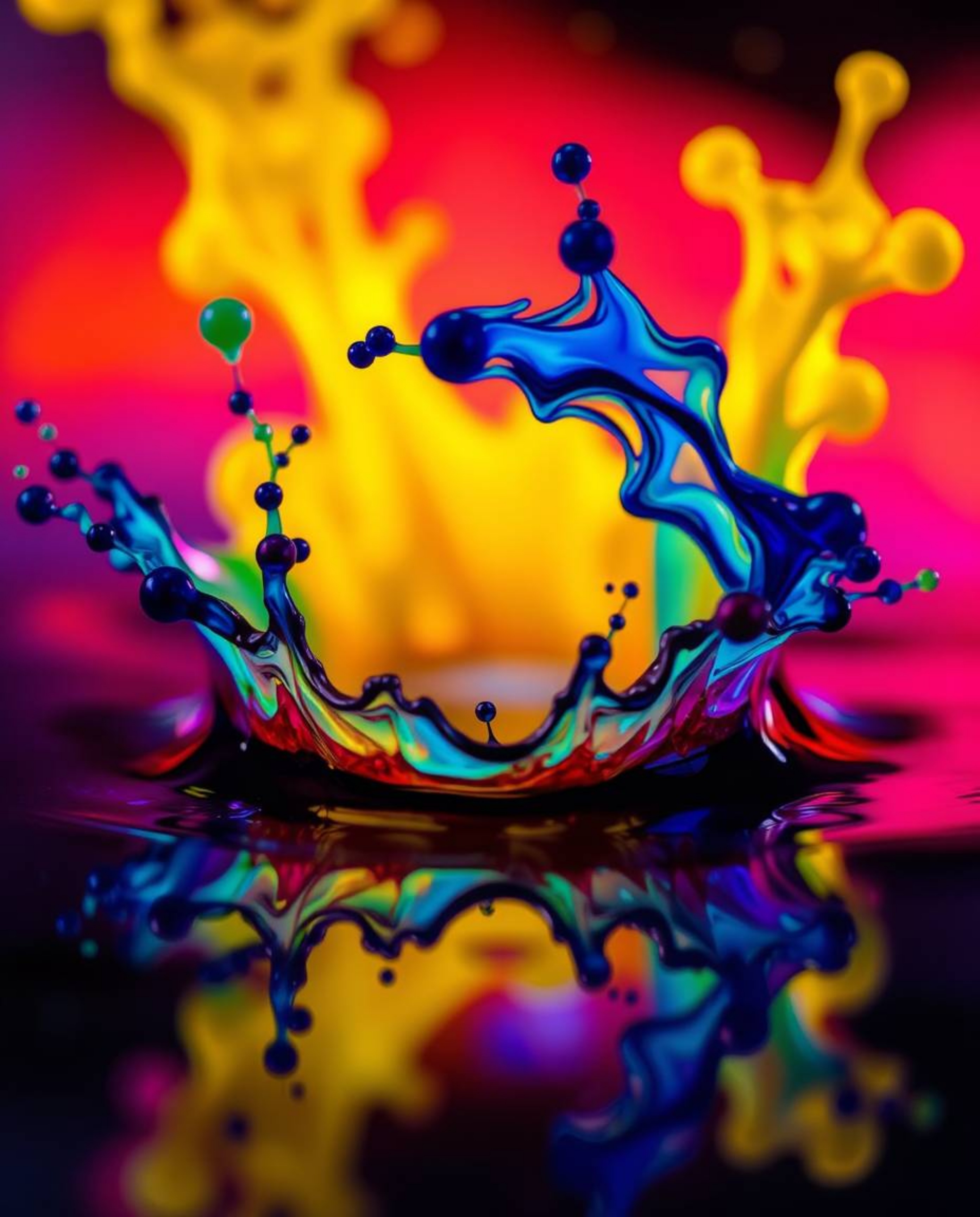 Experience the breathtaking beauty of this futuristic sci-fi inspired extreme macro photograph.  Witness vibrant ink splashes
