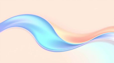 This modern flat design illustration features a fluid abstract wave with a captivating pastel iridescent gradient texture. Th