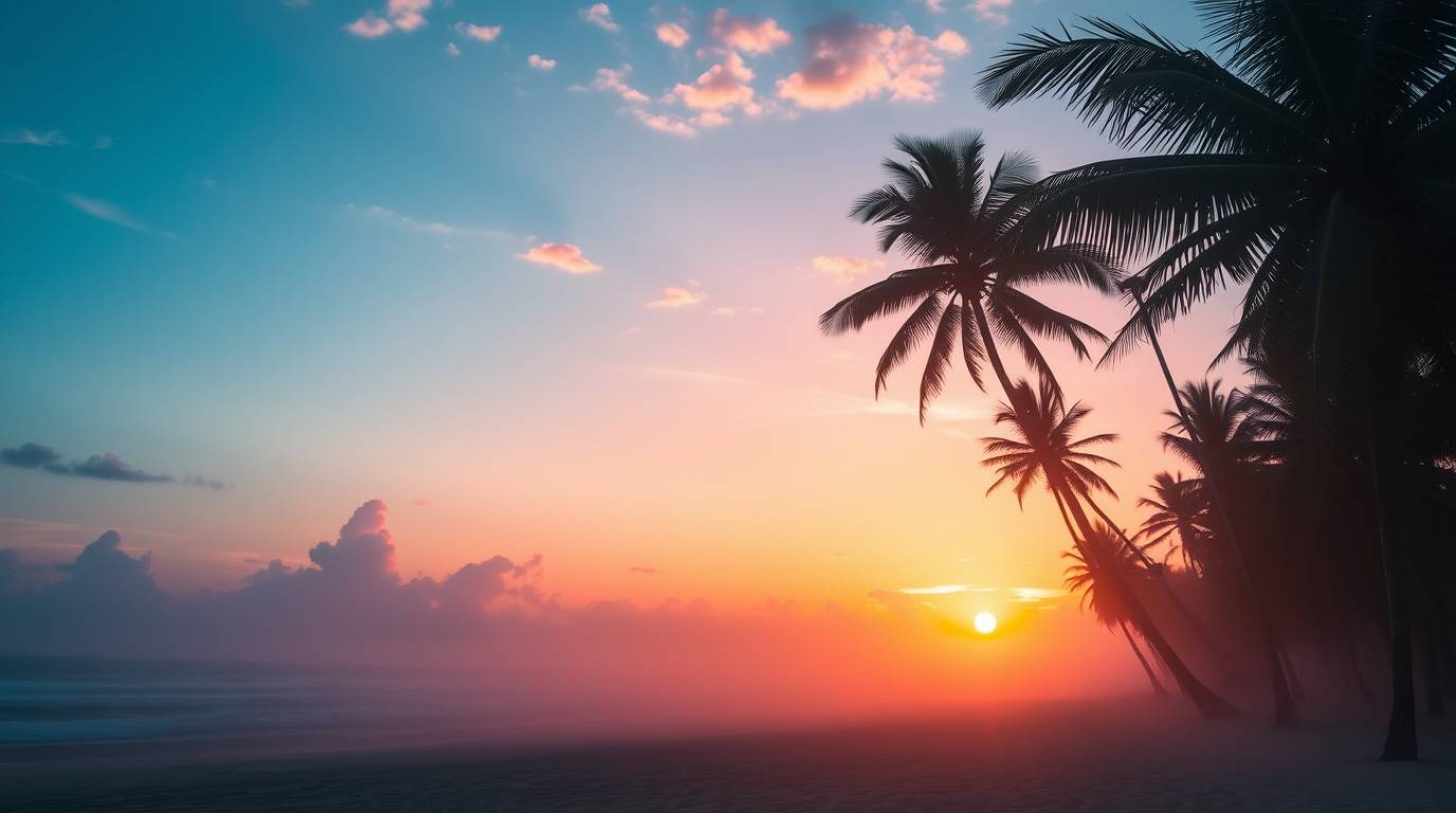 Experience the serene beauty of a tropical beach sunset. This captivating scene features volumetric lighting, showcasing visi