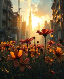 Evoking a sense of resilient beauty amidst desolation, this image showcases dramatic lighting and loose painterly strokes to 