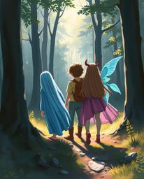 A captivating pastel painting depicts a group of friends, each possessing unique powers, embarking on an exciting adventure t