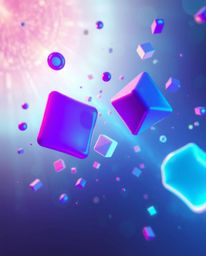 Explore a mesmerizing digital art piece showcasing vibrant, bioluminescent abstract 3D shapes gracefully floating in the vast