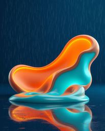 This futuristic 3D rendering features a captivating contrast of warm terracotta and cool teal fluid shapes with glowing edges