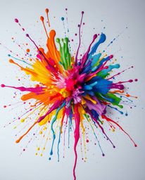 Experience a visual feast with a vibrant explosion of colorful paint splashes on a pristine white canvas. This high detail ab