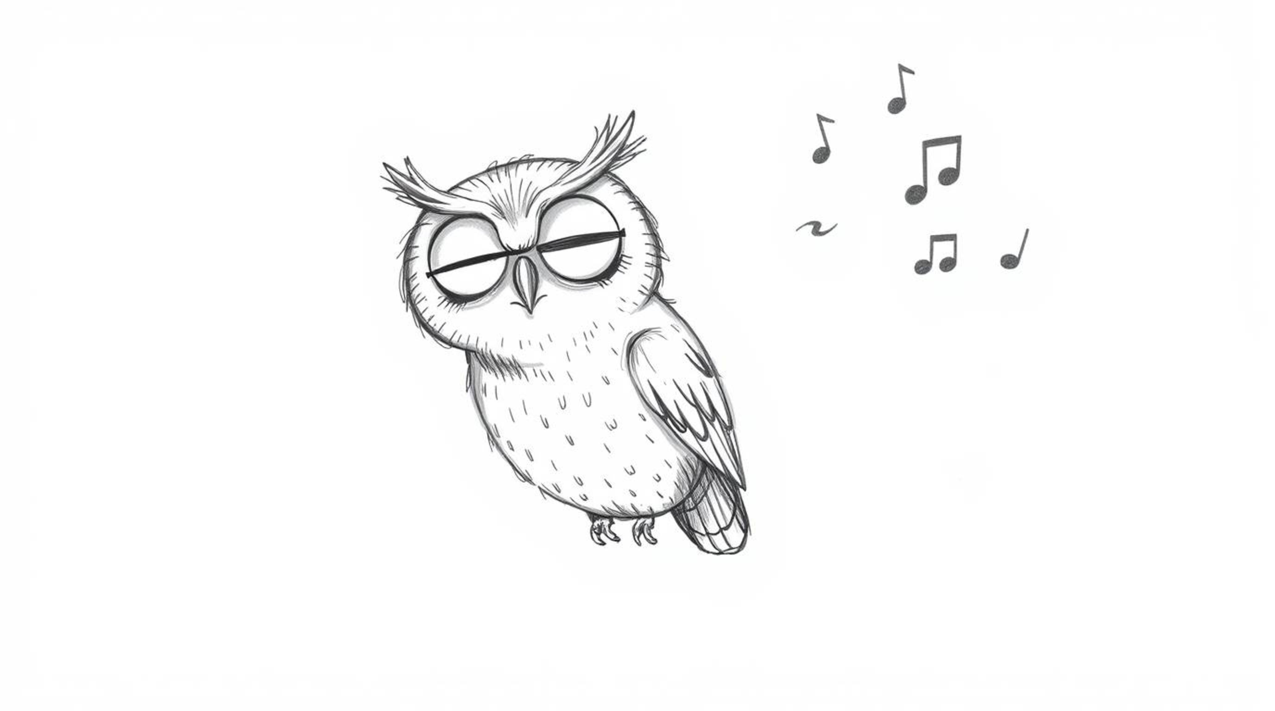 A heartwarming, hand-drawn sketch in a Pixar style depicting a blind owl with kind eyes teaching birds how to fly. The image 
