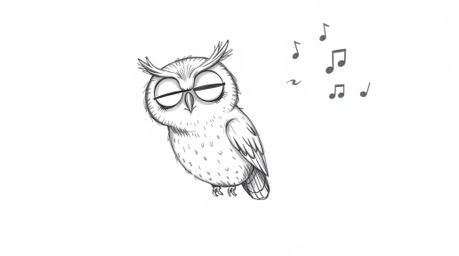 A heartwarming, hand-drawn sketch in a Pixar style depicting a blind owl with kind eyes teaching birds how to fly. The image 