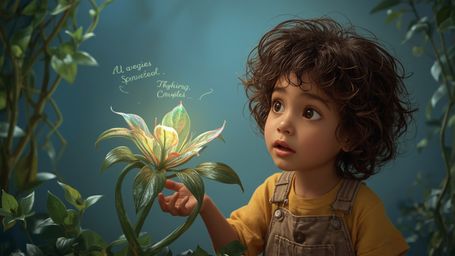 A highly detailed, high-resolution stock photo of a curious and intelligent homeschooled child, reminiscent of Pixar's whimsi