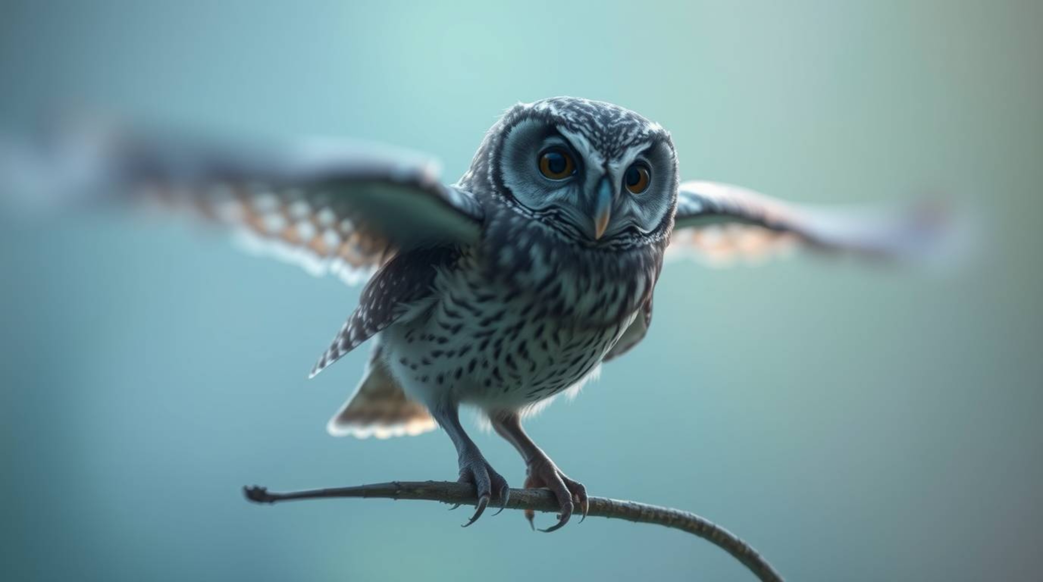 This image blends the magic of long exposure photography with a heartwarming Pixar-like scene. A blind owl, radiating wisdom,