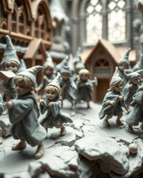 Dynamic clay art depicting a magical school bustling with young wizards in action, creating a dreamlike and ethereal atmosphe