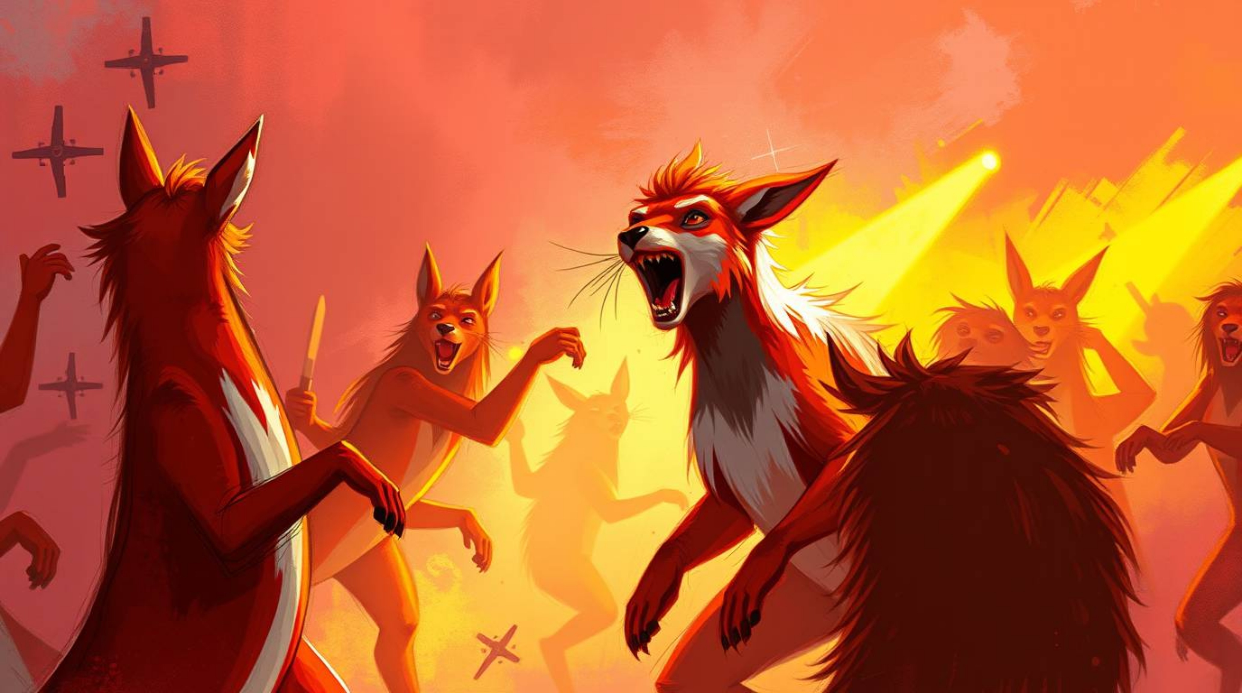 A vibrant digital sketch depicting an energetic animal dance party illuminated by disco lights.  The artwork features rough p