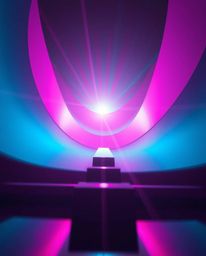 Explore a futuristic art style featuring low angle perspectives, bright lens flares, and moody aesthetics. Discover 3D shapes