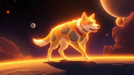 Explore a unique Isekai anime-style illustration featuring a futuristic dog autonomously walking in space. Rendered with a wa