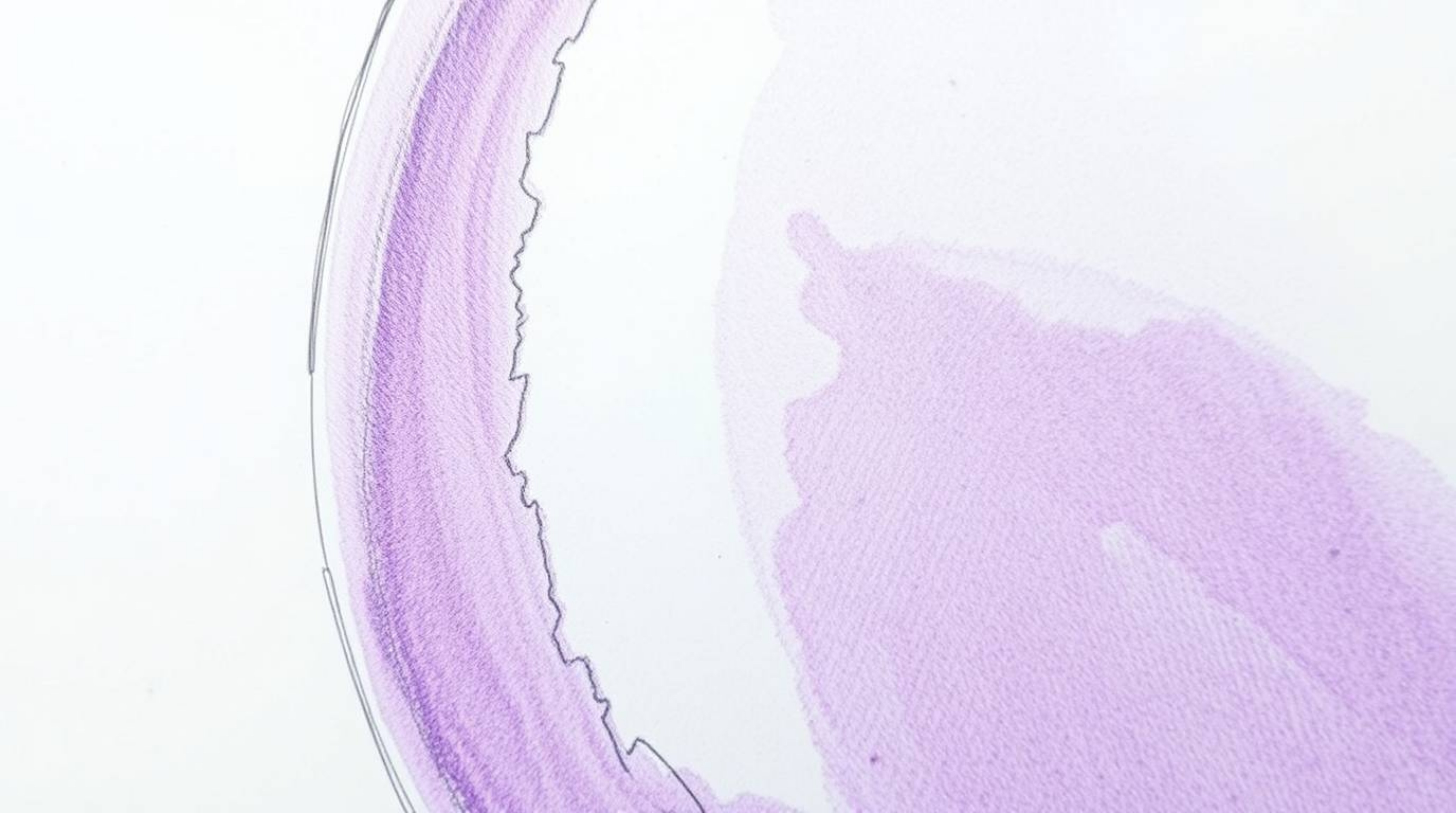 This artwork features a hand-drawn sketch of a glass object that beautifully reflects smooth gradient textures. A close-up de