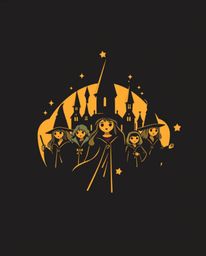 This logo design depicts a magical school brimming with young wizards, illuminated by the warm, enchanting light of the golde