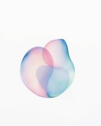 A delicate watercolor painting showcases abstract 3D liquid forms in soothing pastel colors. The soft lighting and minimal ba