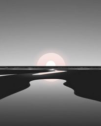 A classic black and white image of a sunset sky mirrored in tidal pools on a beach is presented in a modern flat design. This