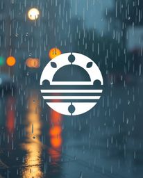 A minimalist logo design inspired by a wet rainy scene.  This Bauhaus-style logo features a geometric pattern of circles and 