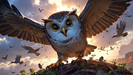 In a powerfully moving scene, created with the emotional resonance of Pixar and the expressive artistry of anime, a wise blin