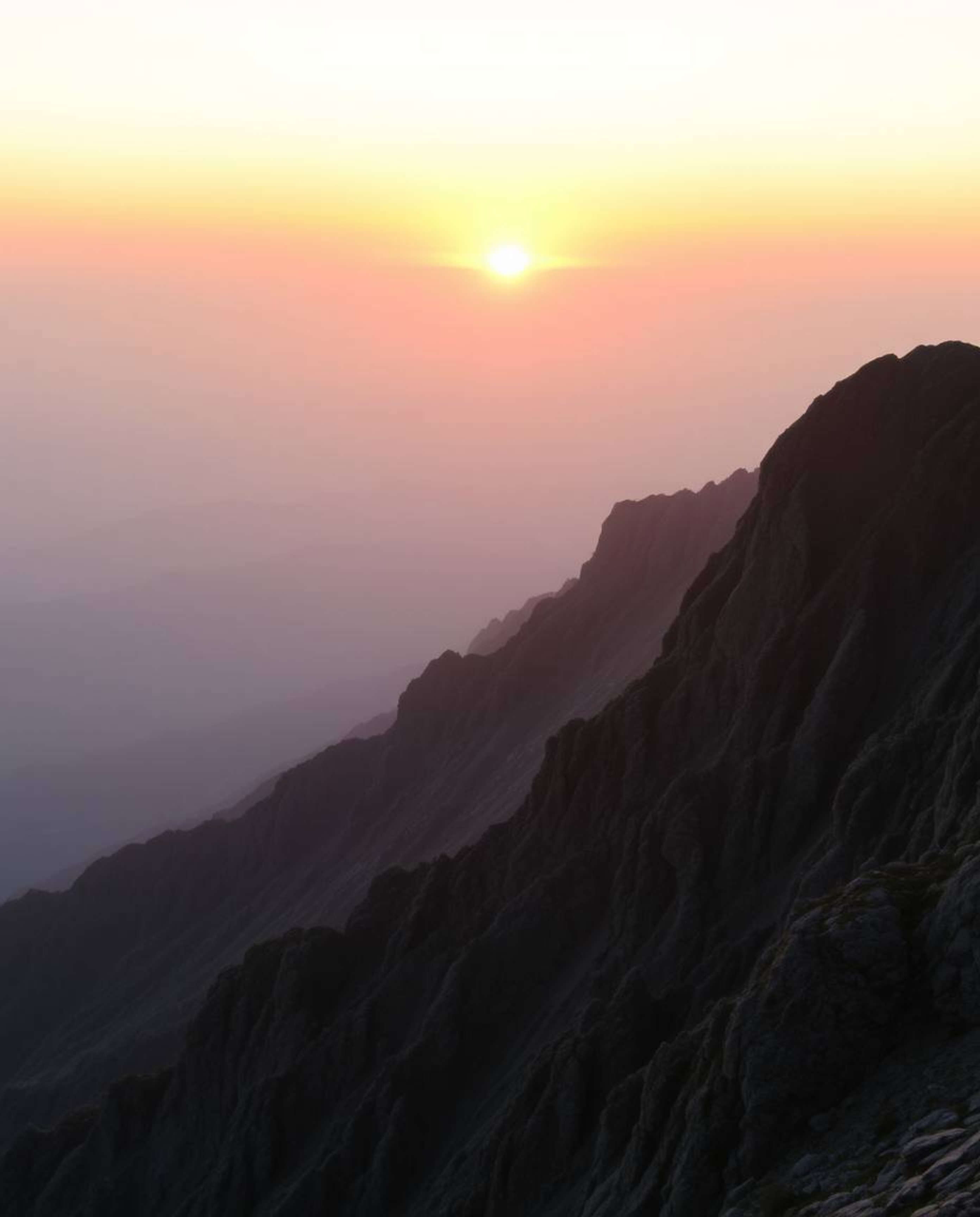 Immerse yourself in a soft, dreamy atmosphere with this depiction of a high-alpine peak sunset. The scene is enveloped in a h