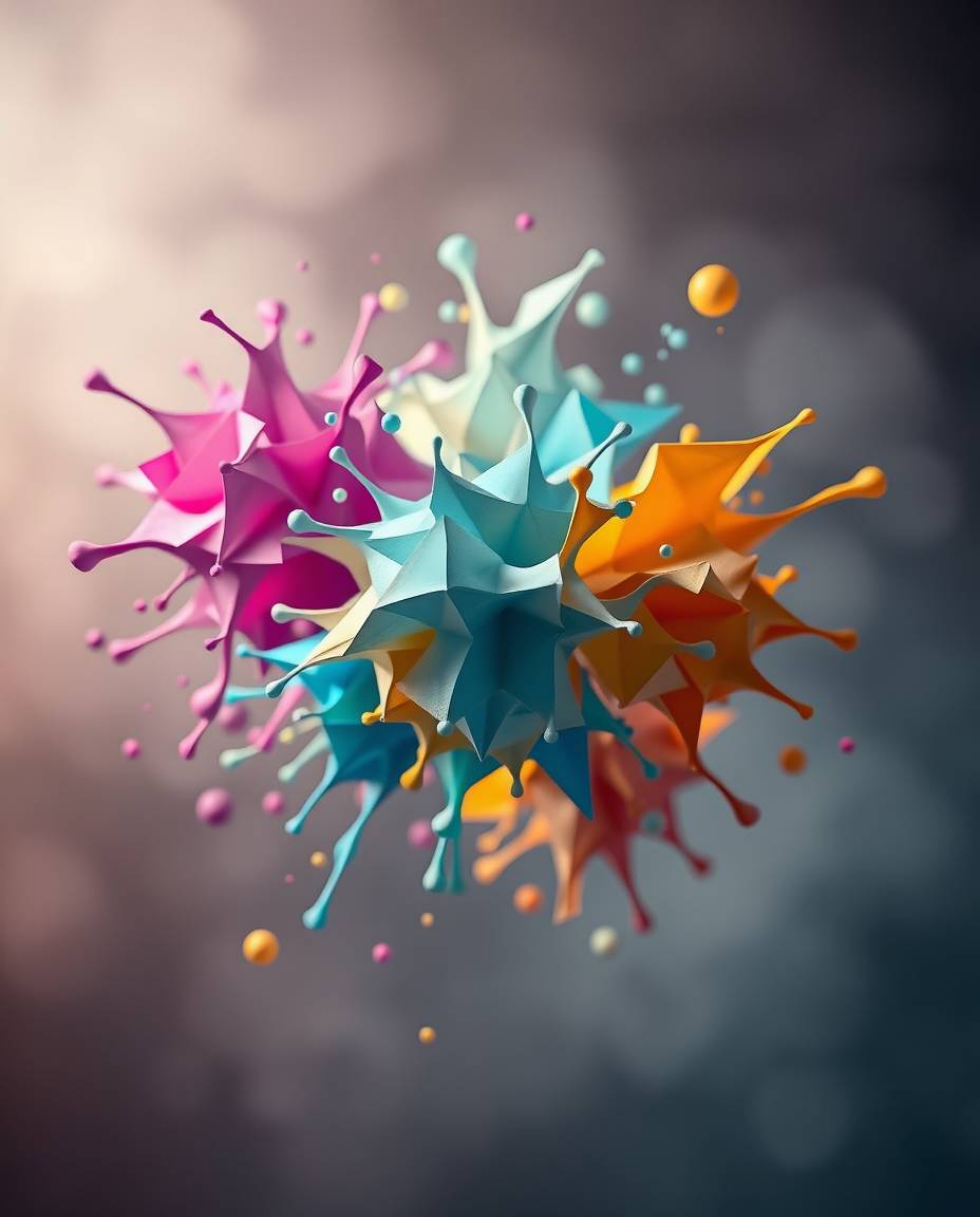 Experience the mesmerizing beauty of this intricate digital artwork.  A surreal composition showcases vibrant, origami-style 