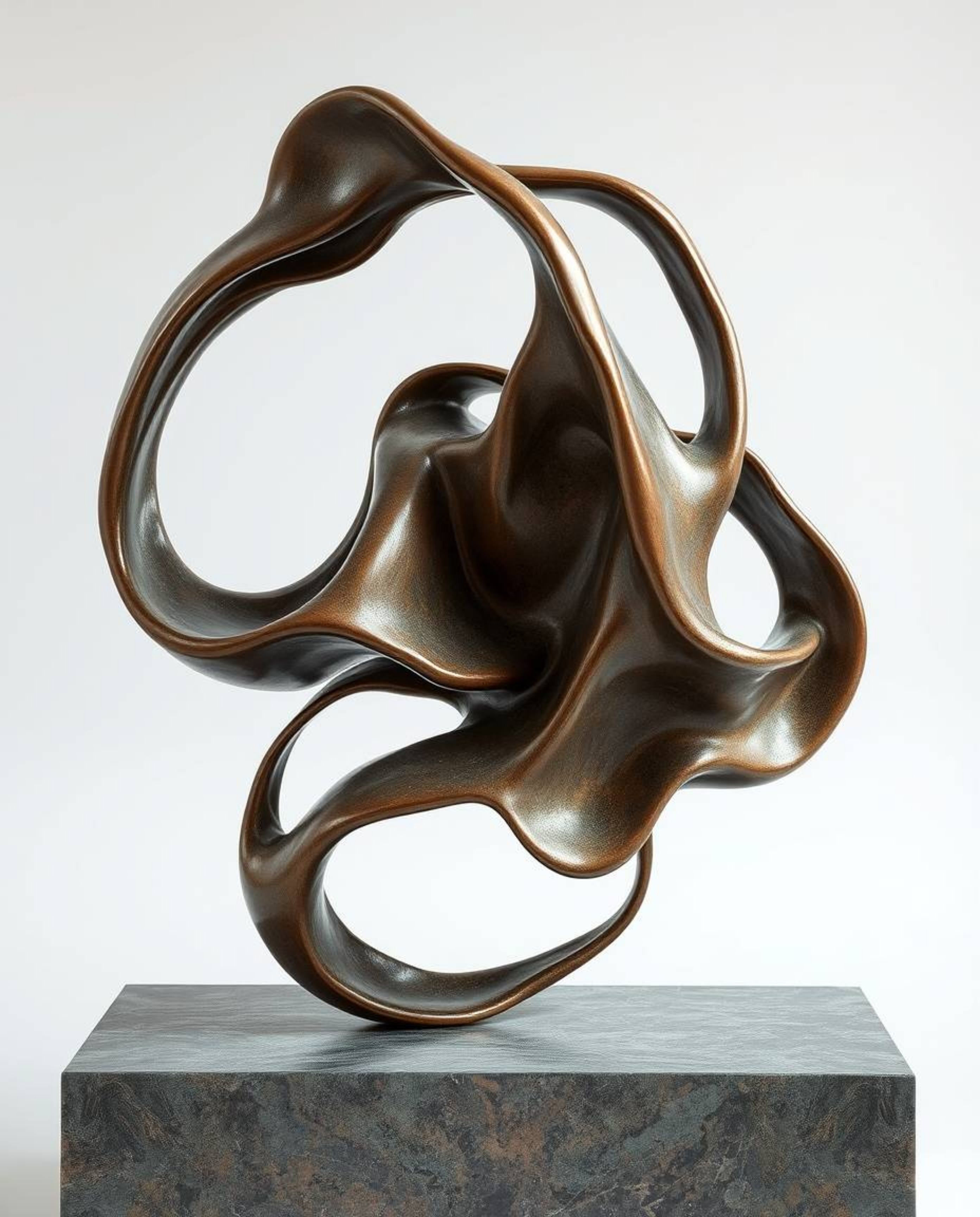 Explore mesmerizing cast bronze 3D fluid shapes morphing seamlessly in an endless loop. This stunning 3D illustration feature