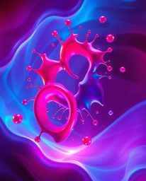 Immerse yourself in a captivating world of abstract 3D art.  Rich burgundy and deep blue hues illuminate colorful splash shap